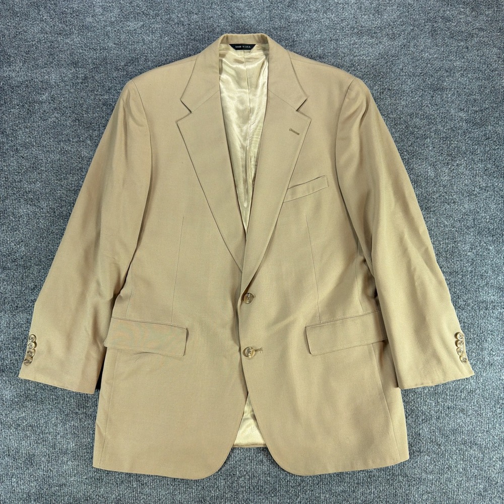 VTG Nordstrom Mens Tan Virgin Wool Blazer‎ Sport Coat Union Made USA Beige 42R